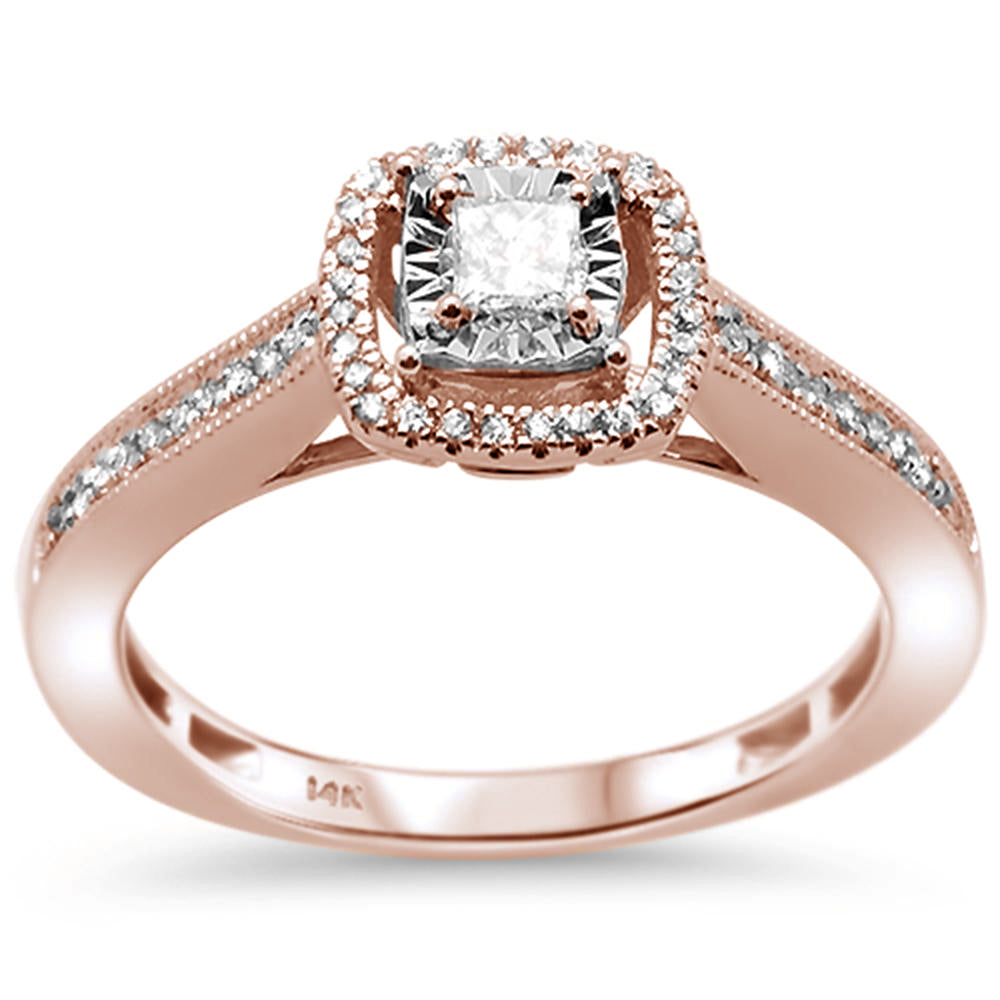 Muse Jewelry .27ct G SI 14K Rose Gold Square Halo Diamond Engagement Promise Ring Size 6.5