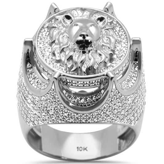 Muse Jewelry 1.45ct G SI 10K White Gold Diamond Men's Iced out Lion Signet Micro Pave Ring