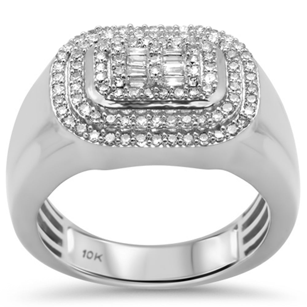 Muse Jewelry .77ct G SI 10K White Gold Baguette & Round Diamond Men's Ring Size 10