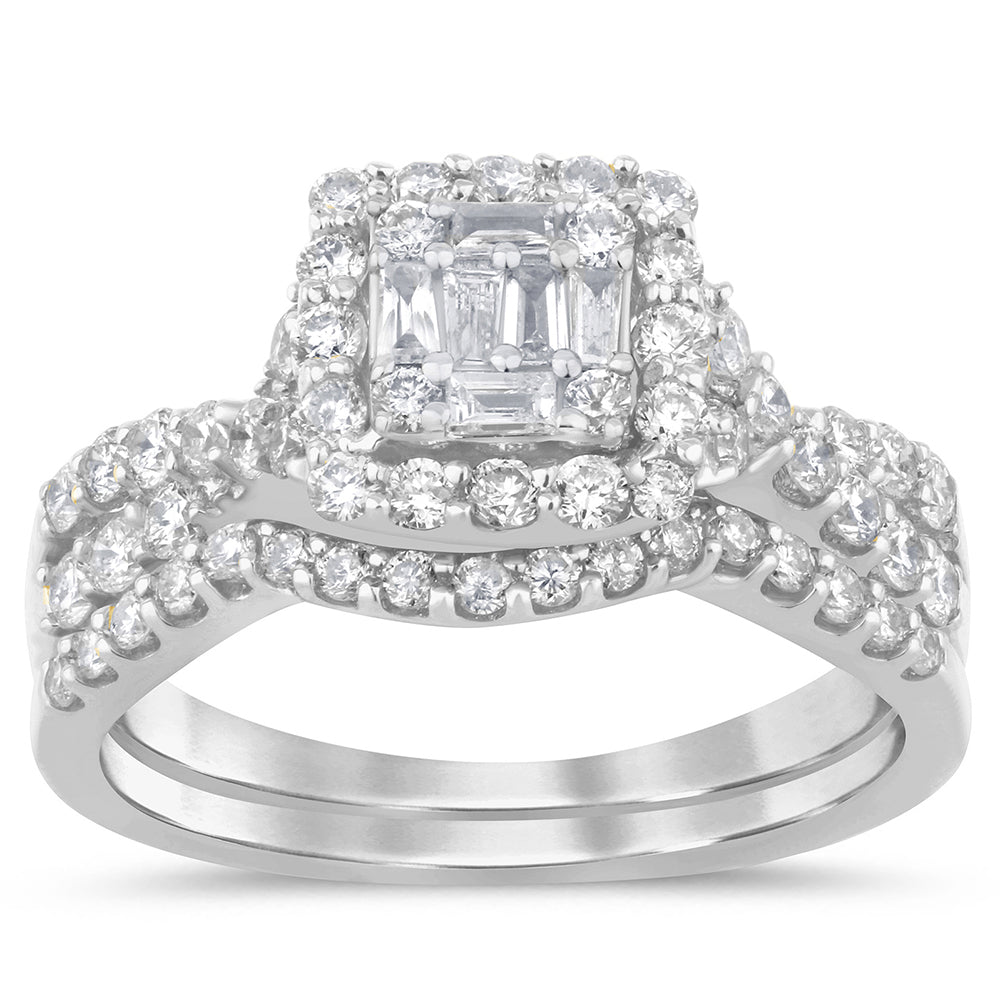 Muse Jewelry .96ct G SI 14K White Gold Round & Baguette Diamond Engagement Ring