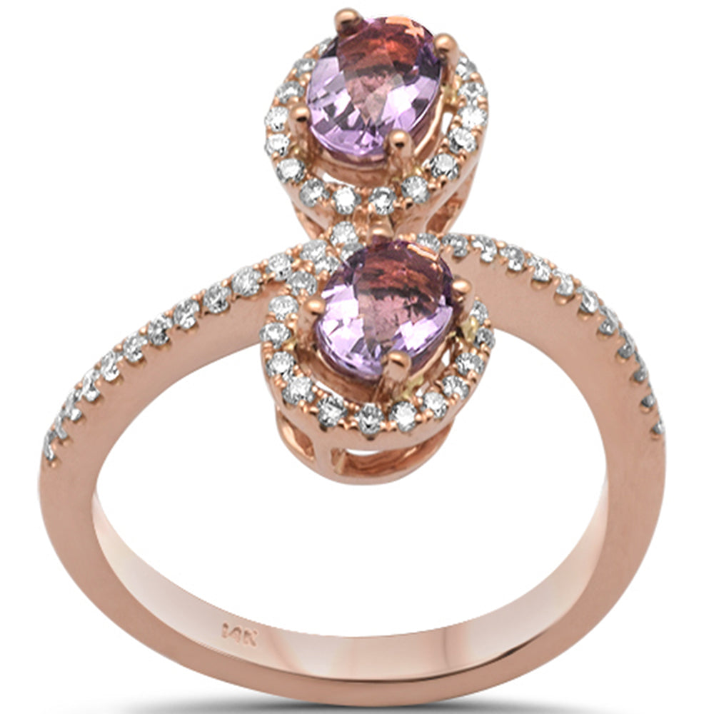 Muse Jewelry 1.22ct G SI 14K Rose Gold Wrap Around Oval Shaped Amethyst Gemstone & Diamond Ring Size 6.5