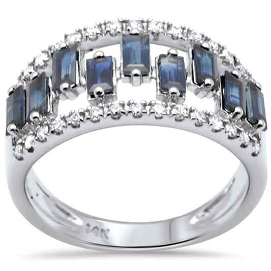 Muse Jewelry 1.55ct G SI 14K White Gold Diamond & Baguette Blue Sapphire Gemstone Ring Band