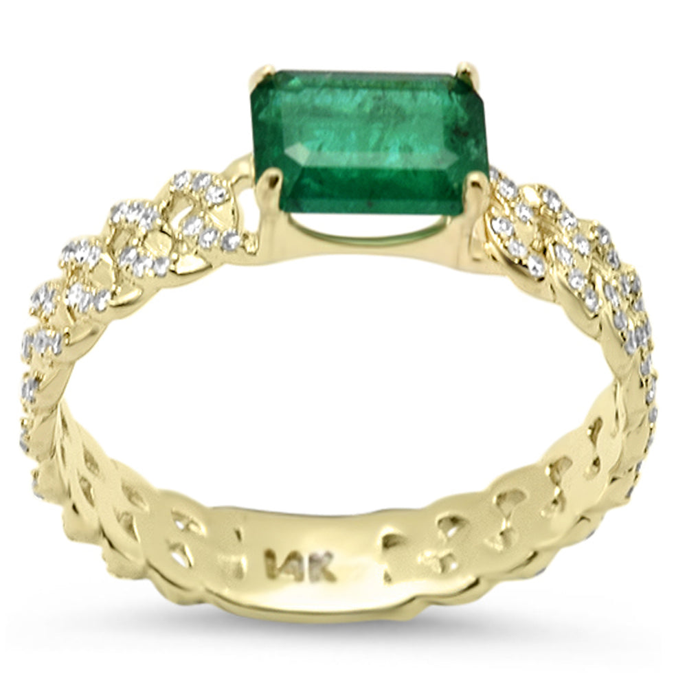 Muse Jewelry 1.09ct G SI 14K Yellow Gold Diamond & Emerald Gemstone Cuban Band Ring Size 6.5