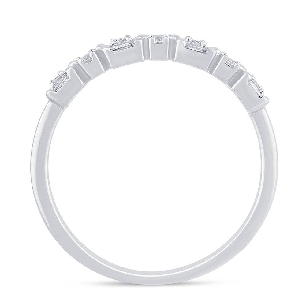Muse Jewelry .15ct G SI 14K White Gold Diamond Round & Baguette Band Ring Size 6.5