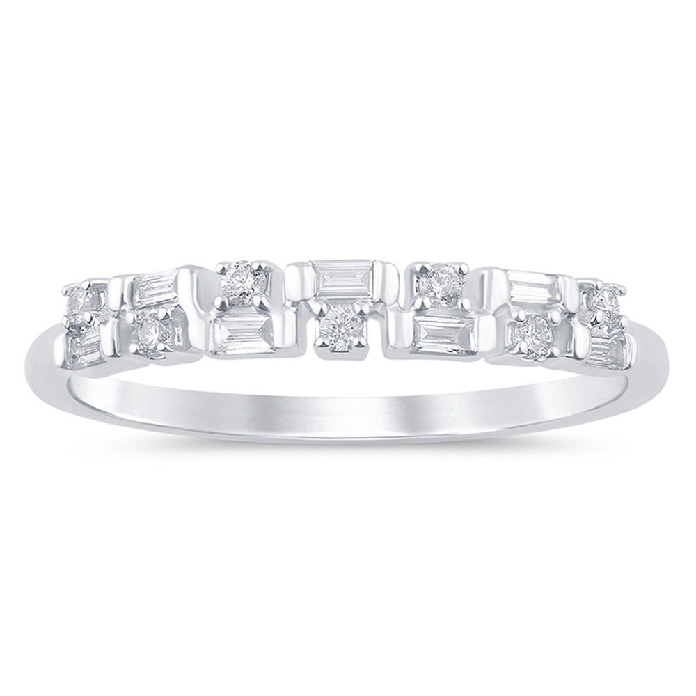 Muse Jewelry .15ct G SI 14K White Gold Diamond Round & Baguette Band Ring Size 6.5