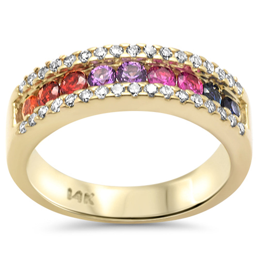 Muse Jewelry 1.32ct G SI 14K Yellow Gold Diamond & Multi Color Gemstone Band Ring Size 6.5