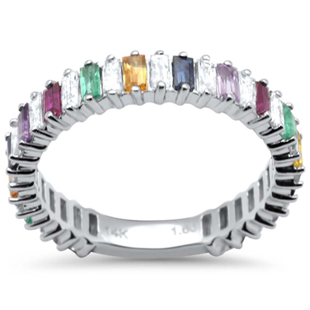 Muse Jewelry 1.60ct G SI 14K White Gold Diamond & Baguette Multi Color Eternity Band Ring Size 6.5