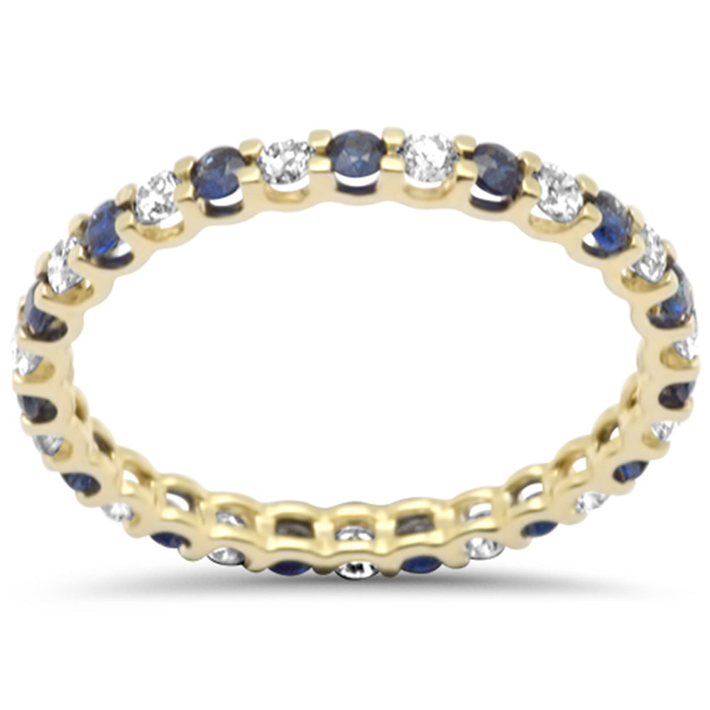 Muse Jewelry 1.01ct G SI 14K Yellow Gold Diamond & Blue Sapphire Eternity Band Ring Size 7