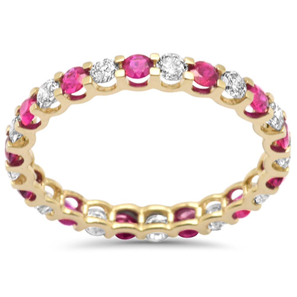 Muse Jewelry 1.47ct G SI 14K Yellow Gold Diamond & Ruby Eternity Band Ring Size 7