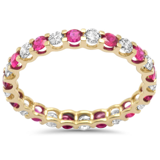 Muse Jewelry 1.47ct G SI 14K Yellow Gold Diamond & Ruby Eternity Band Ring Size 7