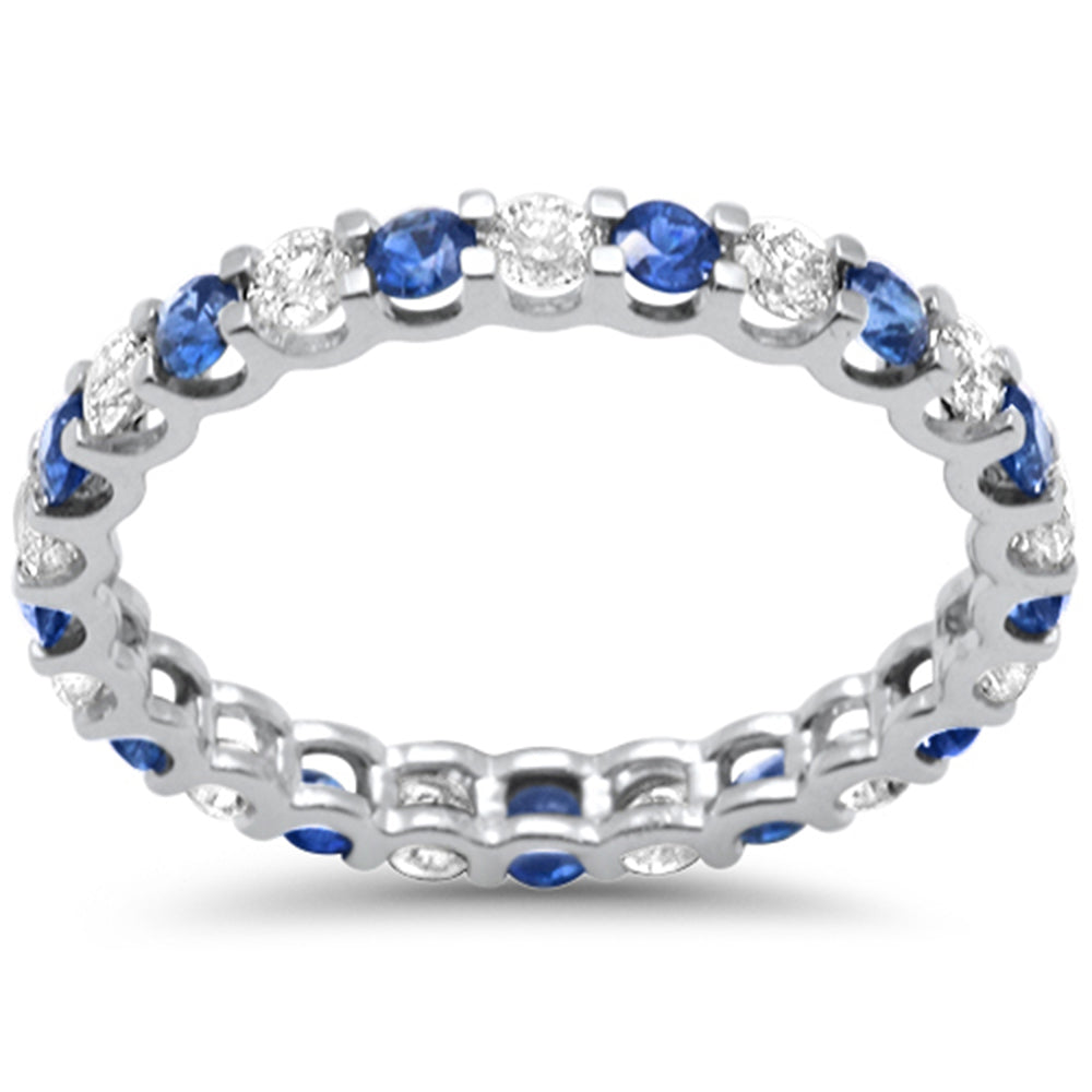Muse Jewelry 1.49ct G SI 14K White Gold Diamond Blue Sapphire Eternity Band Ring Size 7
