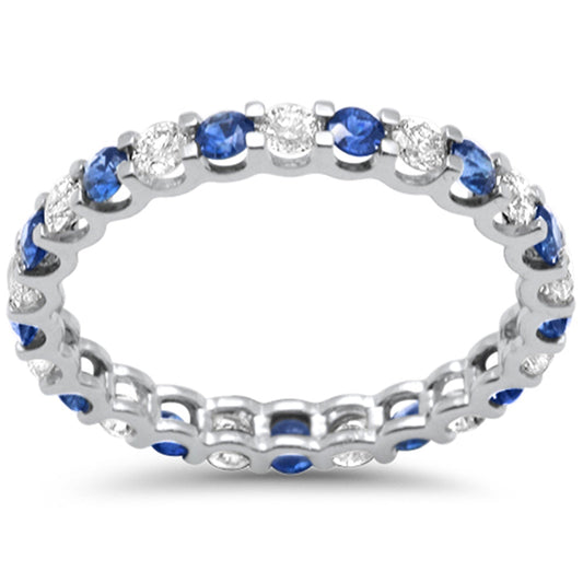 Muse Jewelry 1.49ct G SI 14K White Gold Diamond Blue Sapphire Eternity Band Ring Size 7