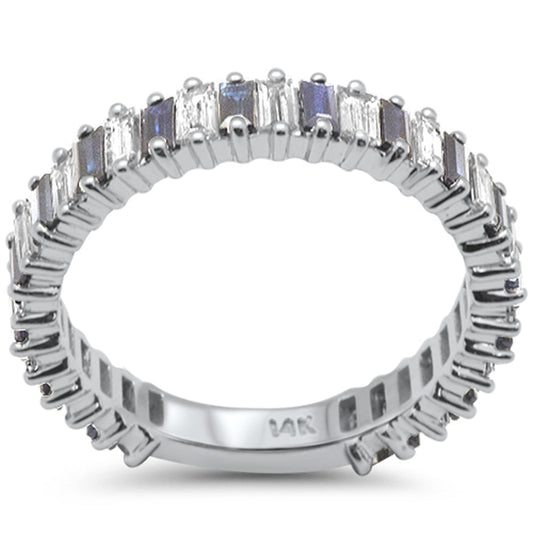 Muse Jewelry 1.77ct G SI 14K White Gold Diamond Blue Sapphire Eternity Band Ring Size 6.5