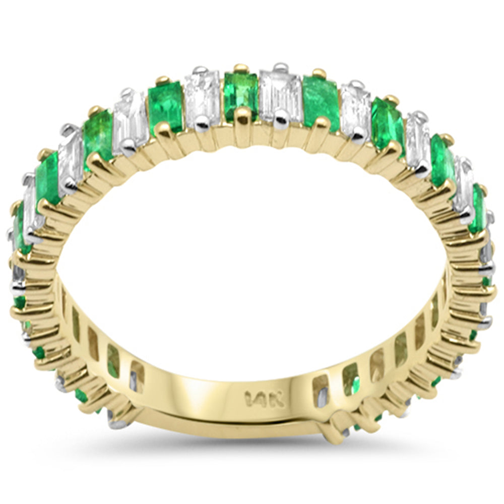 Muse Jewelry 1.42ct G SI 14K Yellow Gold Baguette Diamond & Green Emerald Eternity Ring Size 6.5