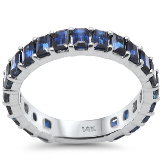 Muse Jewelry 14K White Gold Emerald Cut Blue Sapphire Eternity Band Ring Size 6.5