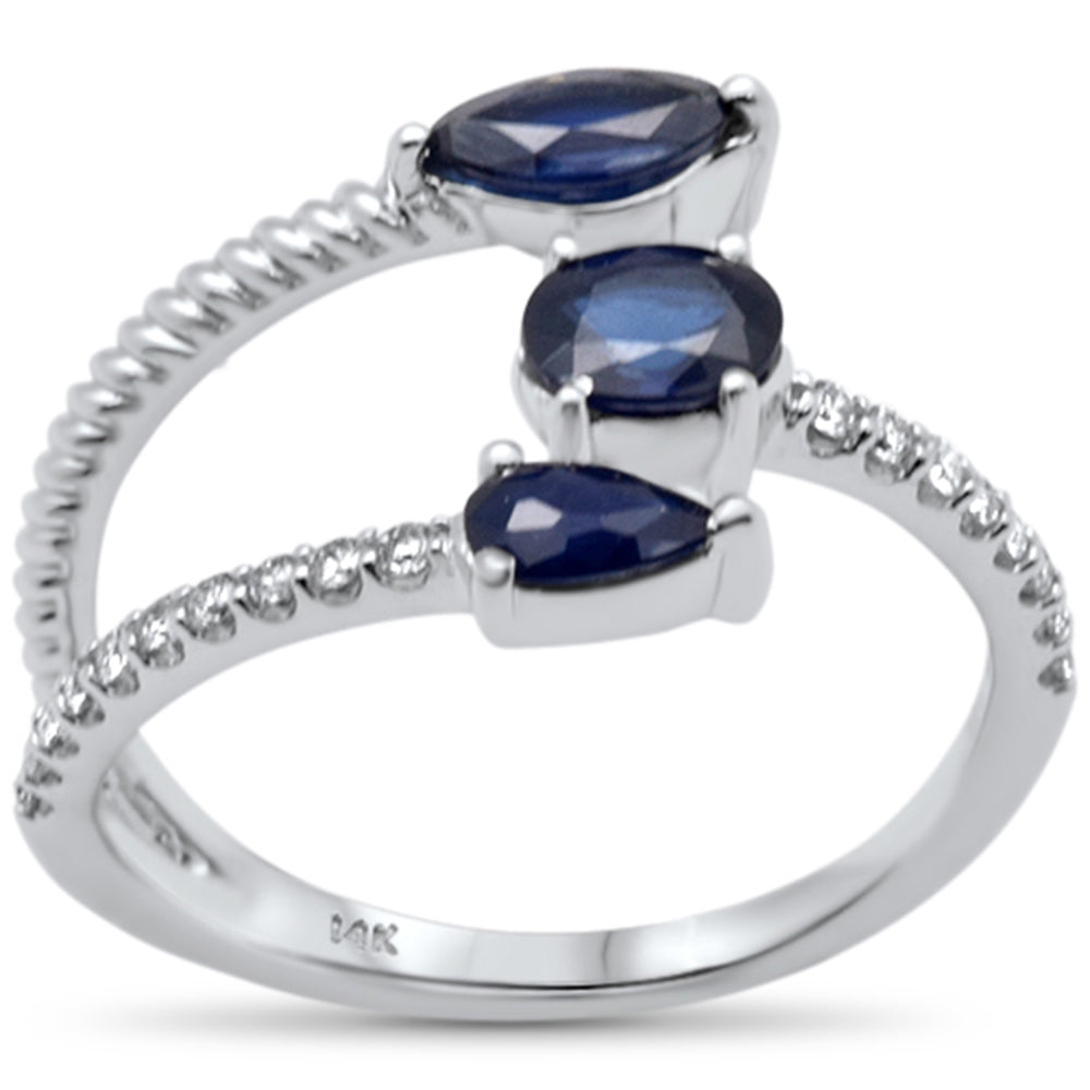 Muse Jewelry 1.08ct G SI 14K White Gold Diamond & Blue Sapphire Gemstones Wrap Around Ring Size 6.5