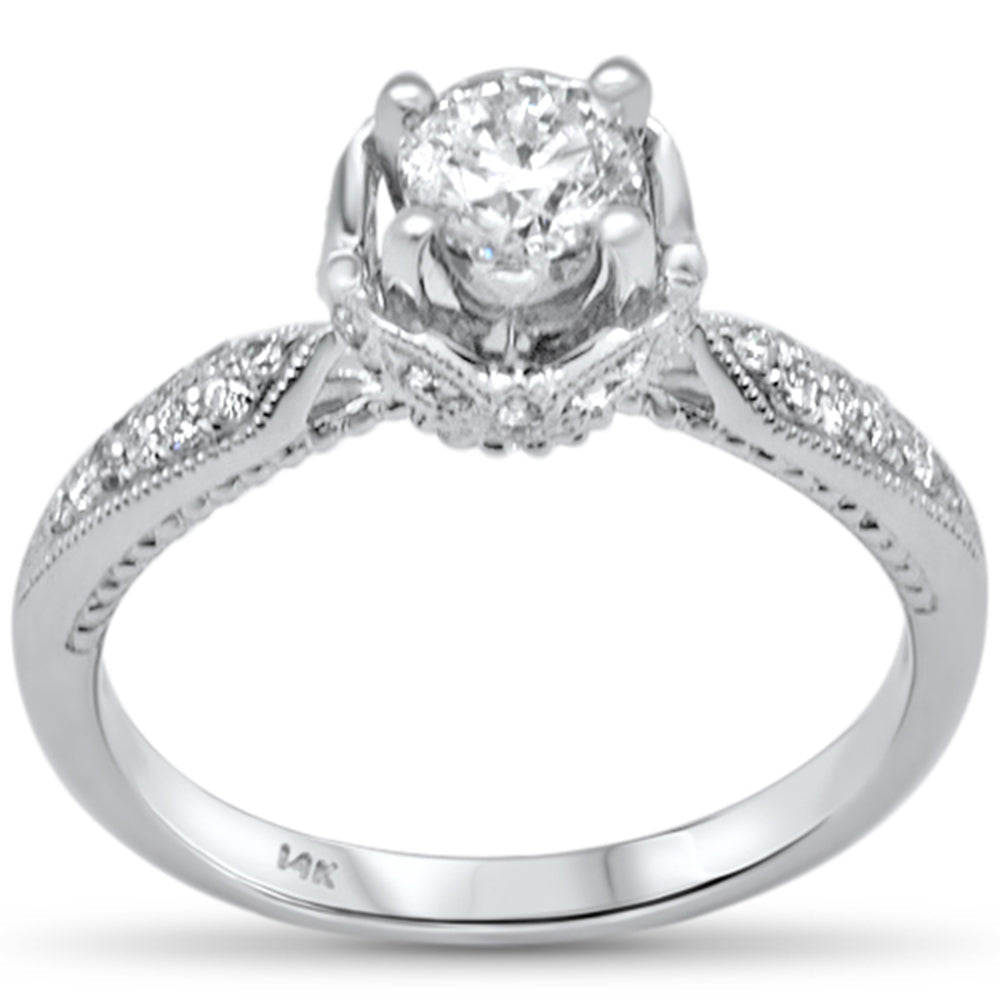 Muse Jewelry .77ct G SI 14K White Gold Diamond Round Shape Center Stone Millgrain Engagement Ring Size 6.5