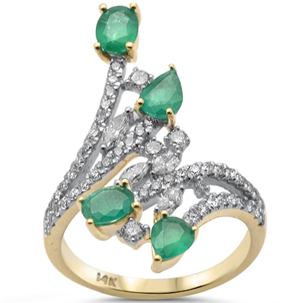 Muse Jewelry 1.83ct G SI 14K Yellow Gold Diamond & Emerald Gemstones Ring Size 6.5