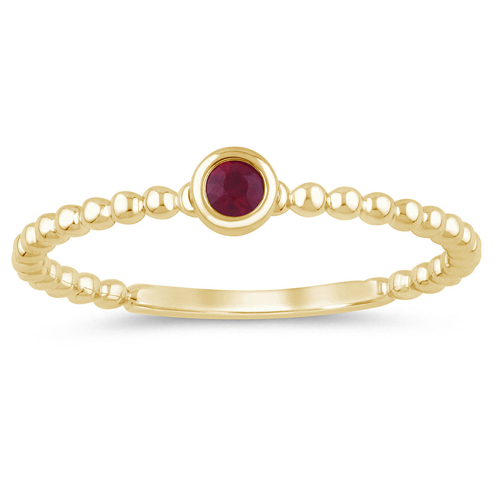Muse Jewelry .07ct G SI 14K Yellow Gold Ruby Gemstones Beaded Ring Band Size 6.5