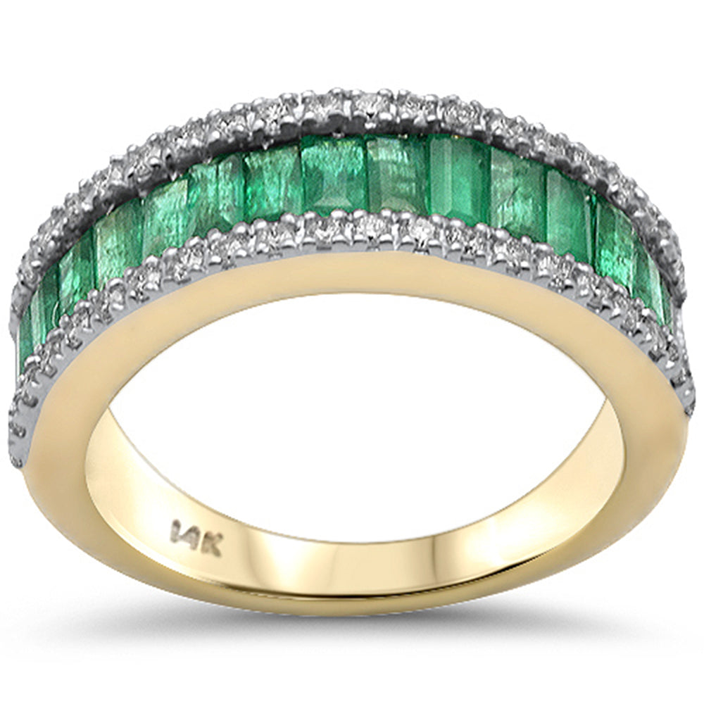 Muse Jewelry 2.01ct G SI 14K Yellow Gold Diamond & Natural Emerald Gemstones Band Ring Size 6.5