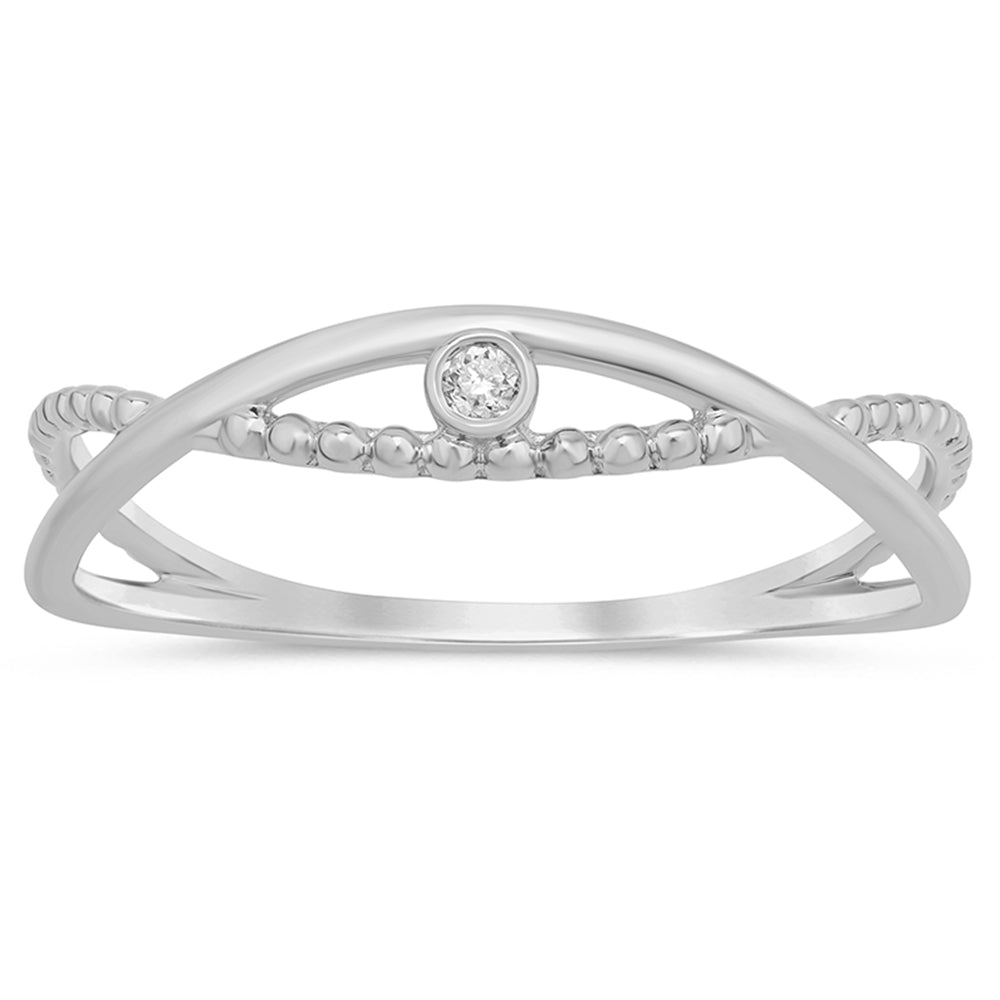 Muse Jewelry .02ct G SI 14K White Gold Diamond Beaded Band Ring Size 6.5