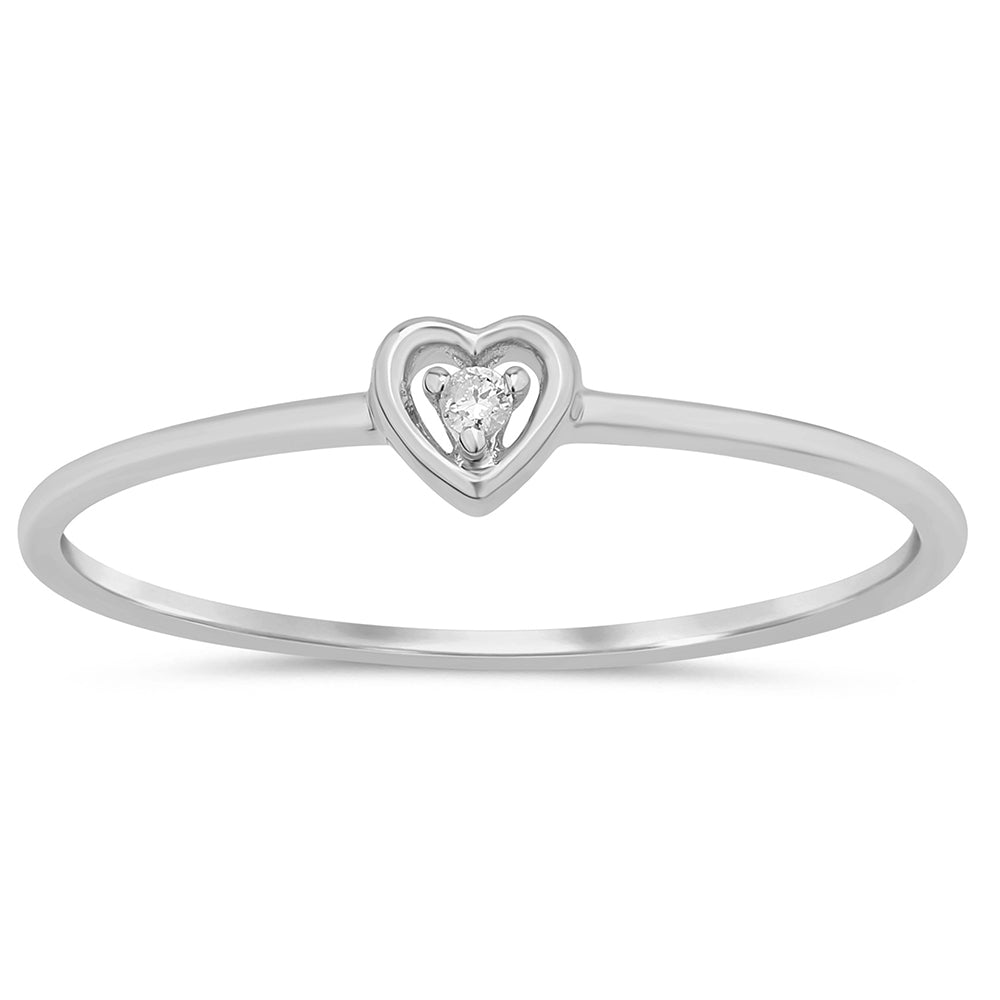 Muse Jewelry .01ct G SI 14K White Gold Heart Shape Diamond Thin Band Ring Size 6.5