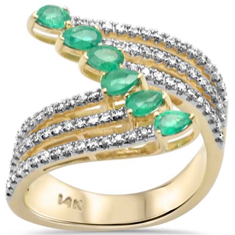 Muse Jewelry 1.24ct G SI 14K Yellow Gold Diamond & Emerald Gemstones Wrap Around Ring Size 6.5