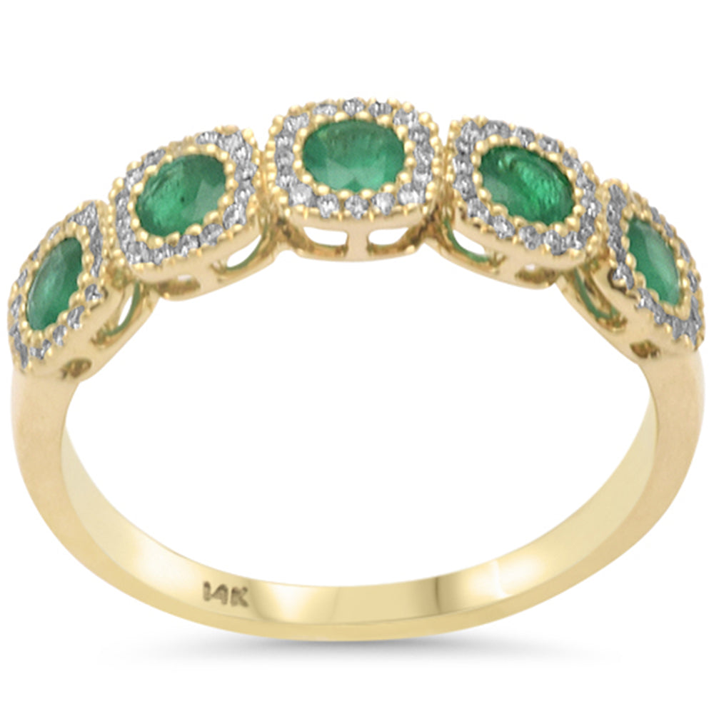 Muse Jewelry .79ct G SI 14K Yellow Gold Diamond & Emerald Gemstones Band Ring Size 6.5