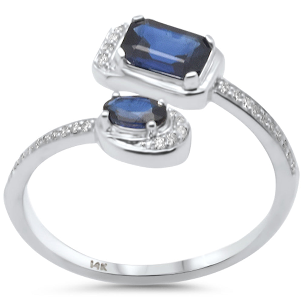 Muse Jewelry .92ct G SI 14K White Gold Diamond & Blue Sapphire Gemstones Open Band Ring Size 6.5