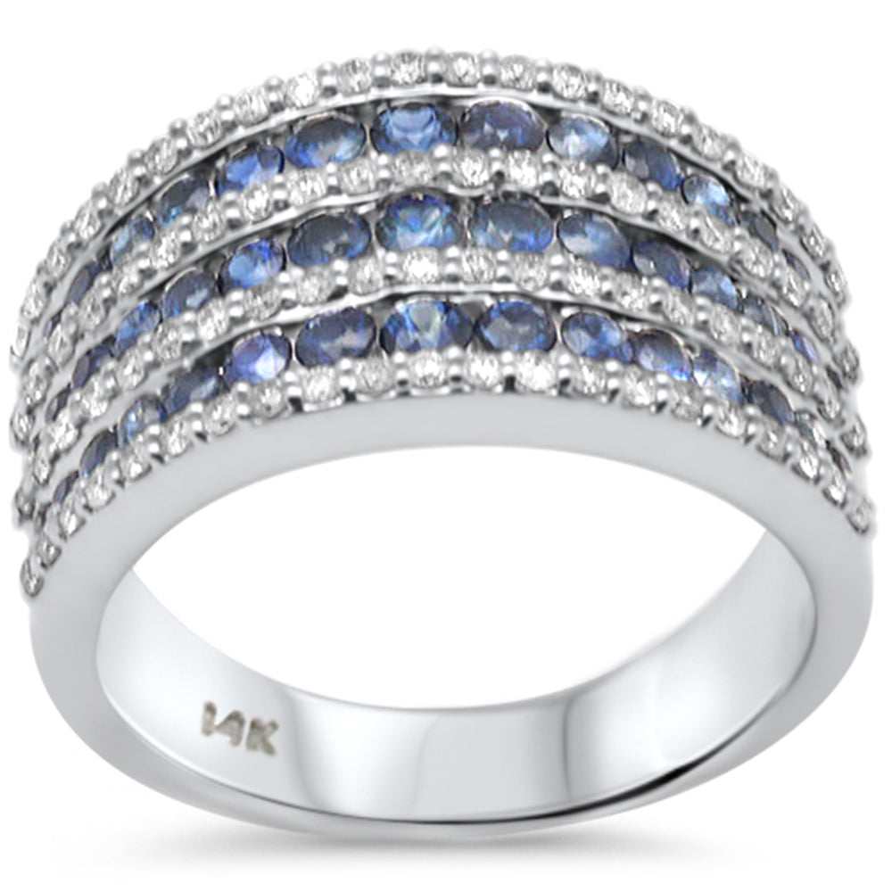 Muse Jewelry 1.68ct G SI 14K White Gold Diamond & Blue Sapphire Dome Band Ring Size 6.5
