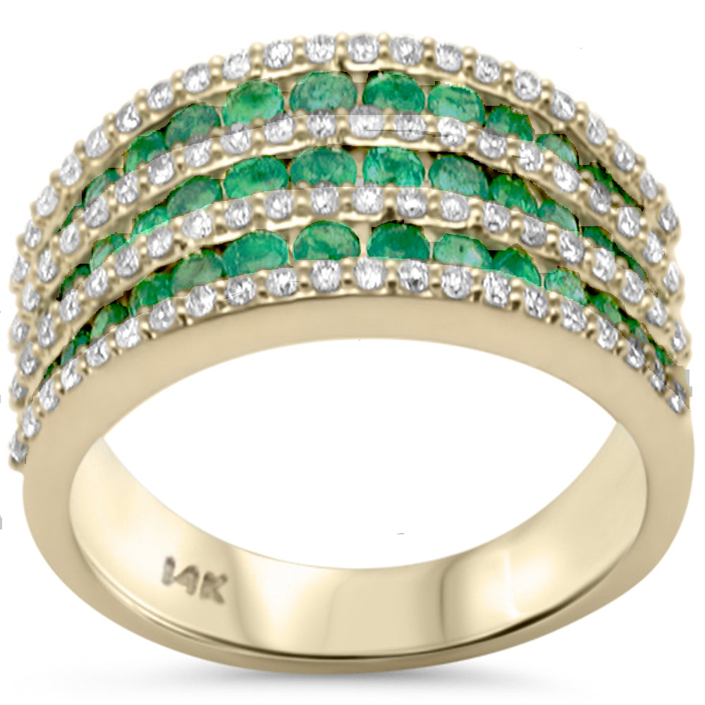 Muse Jewelry 1.36ct G SI 14K Yellow Gold Diamond & Emerald Gemstones Dome Band Ring Size 6.5