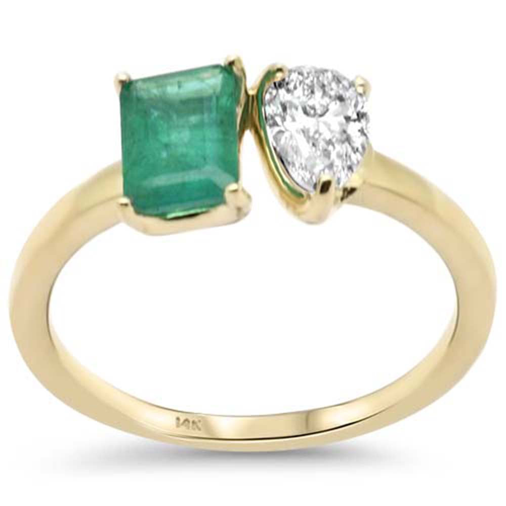Muse Jewelry 1.35ct G SI 14K Yellow Gold Pear Shape Diamond & Natural Emerald Gemstone Ring Size 6.5