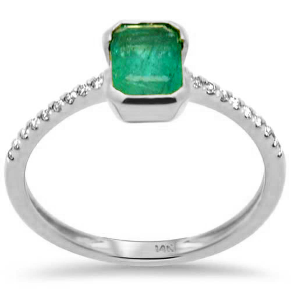 Muse Jewelry 1.08ct G SI 14K White Gold Diamond & Natural Emerald Gemstone Ring Size 6.5