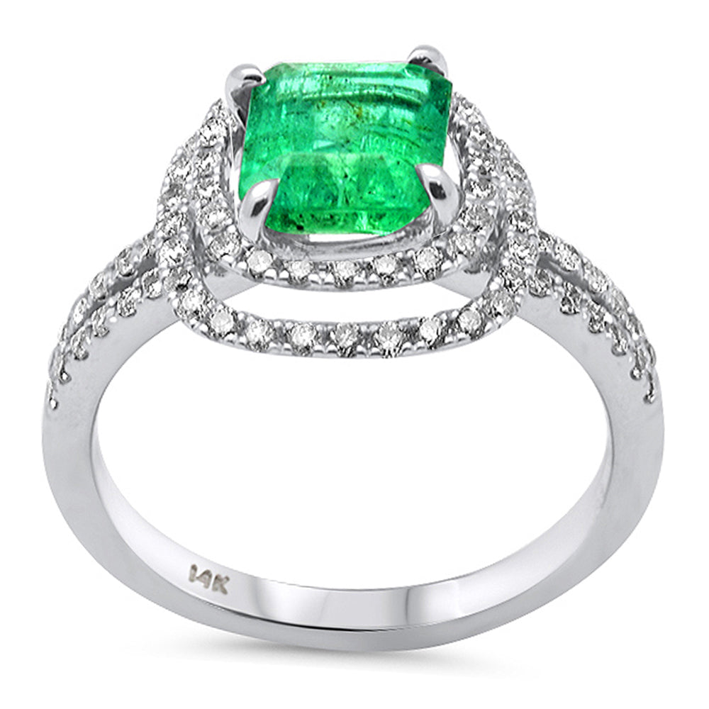 Muse Jewelry 2.20ct G SI 14K White Gold Diamond & Natural Emerald Gemstone Ring Size 6.5