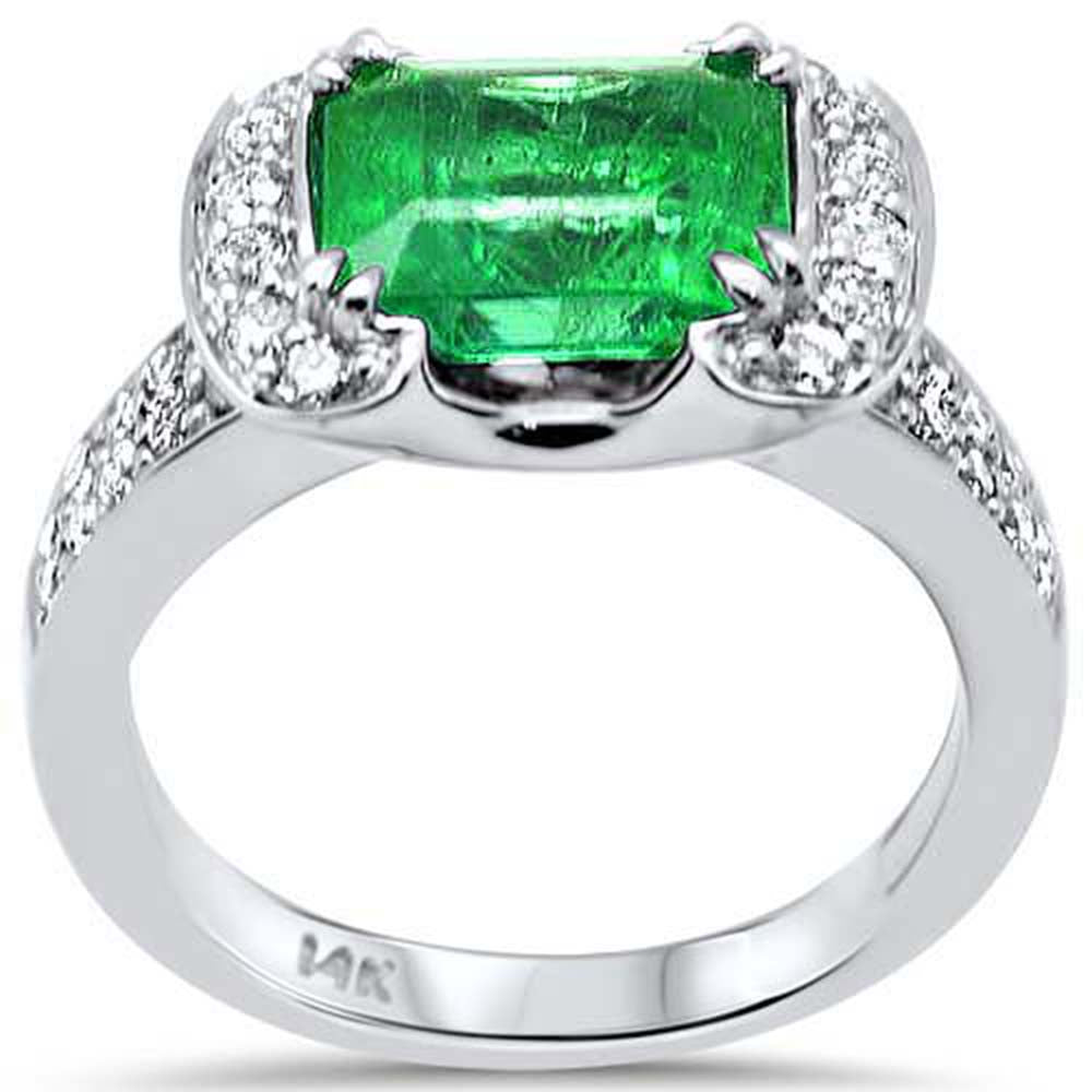 Muse Jewelry 3.15ct G SI 14K White Gold Diamond & Natural Emerald Gemstone Ring Size 6.5