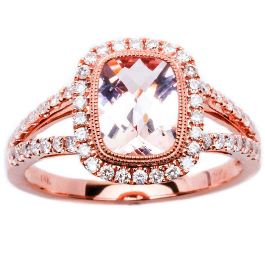 Muse Jewelry 1.74ct Morganite & Round Diamond 14kt Rose Gold HALO Style Engagement Ring