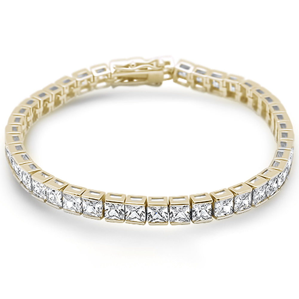 Muse Jewelry 4MM Square Bezel Set Cubic Zirconia .925 Sterling Yellow Gold Plated Bracelet
