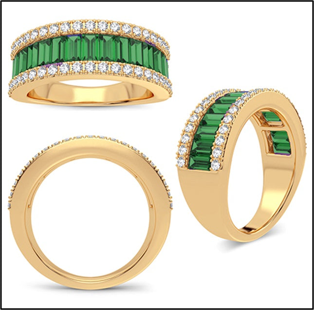Muse Jewelry 2.01ct G SI 14K Yellow Gold Diamond & Natural Emerald Gemstones Band Ring Size 6.5
