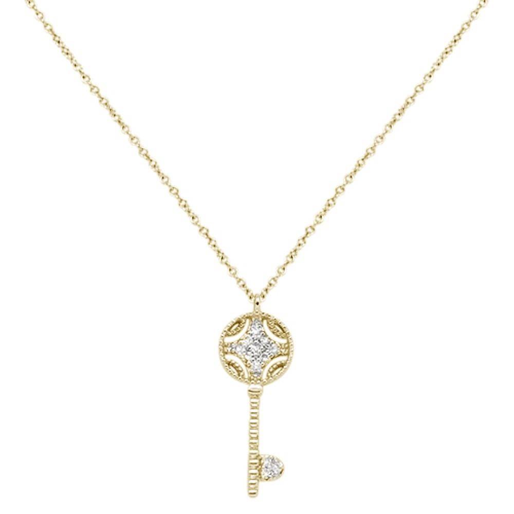 Muse Jewelry .08cts 14kt Yellow Gold Round Diamond Key Pendant Necklace 18" Long