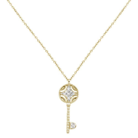 Muse Jewelry .08cts 14kt Yellow Gold Round Diamond Key Pendant Necklace 18" Long