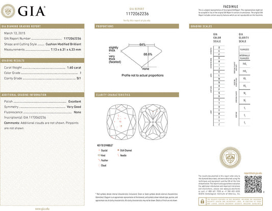 Muse Jewelry 1.60CT I SI1 Loose Modified Cushion Cut Natural Diamond GIA CERTIFIED