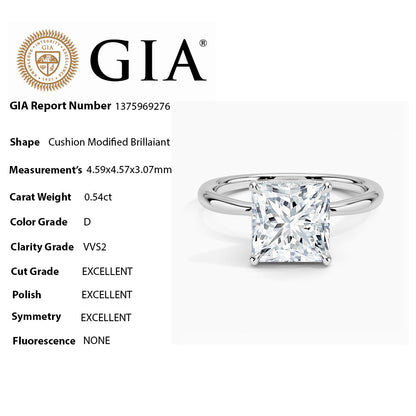 Muse Jewelry .54ct G SI 14K White Gold GIA Certified Cushion Shape Diamond Solitaire Ladies Ring