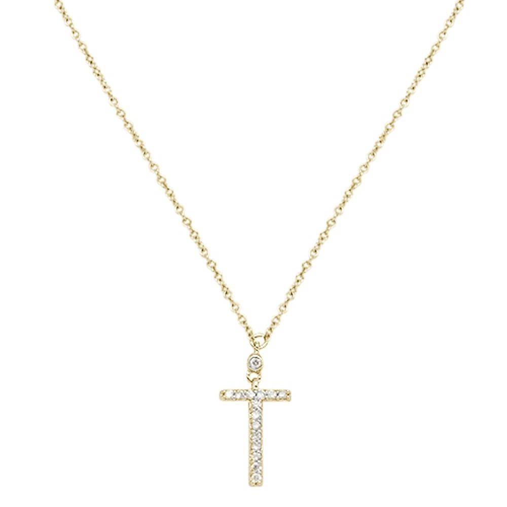 Muse Jewelry .07cts 10kt Yellow Gold Round Diamond Cross Pendant Necklace 18" Long