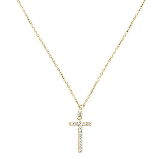 Muse Jewelry .07cts 10kt Yellow Gold Round Diamond Cross Pendant Necklace 18" Long