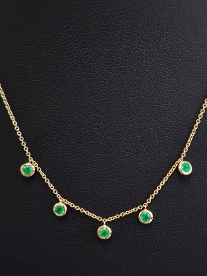 Muse Jewelry .24ct G SI 14K Yellow Gold Emerald Gemstone By the Yard Style Pendant Necklace