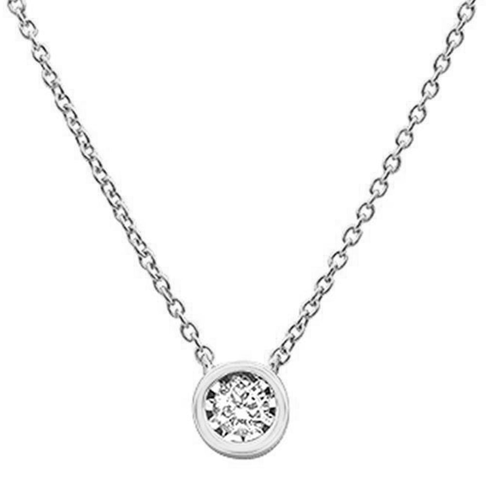 Muse Jewelry .10ct 14k White Gold Diamond Round Solitaire Bezel Pendant Necklace 18"