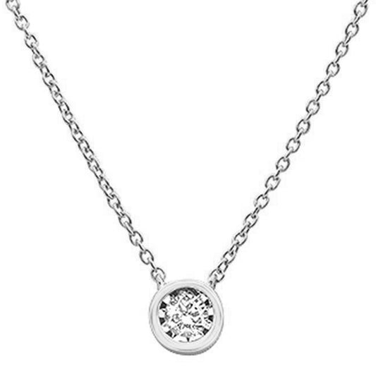 Muse Jewelry .10ct 14k White Gold Diamond Round Solitaire Bezel Pendant Necklace 18"