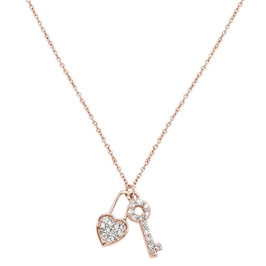 Muse Jewelry .14cts 14kt Rose Gold Round Diamond Key to My Heart Pendant Necklace 18"