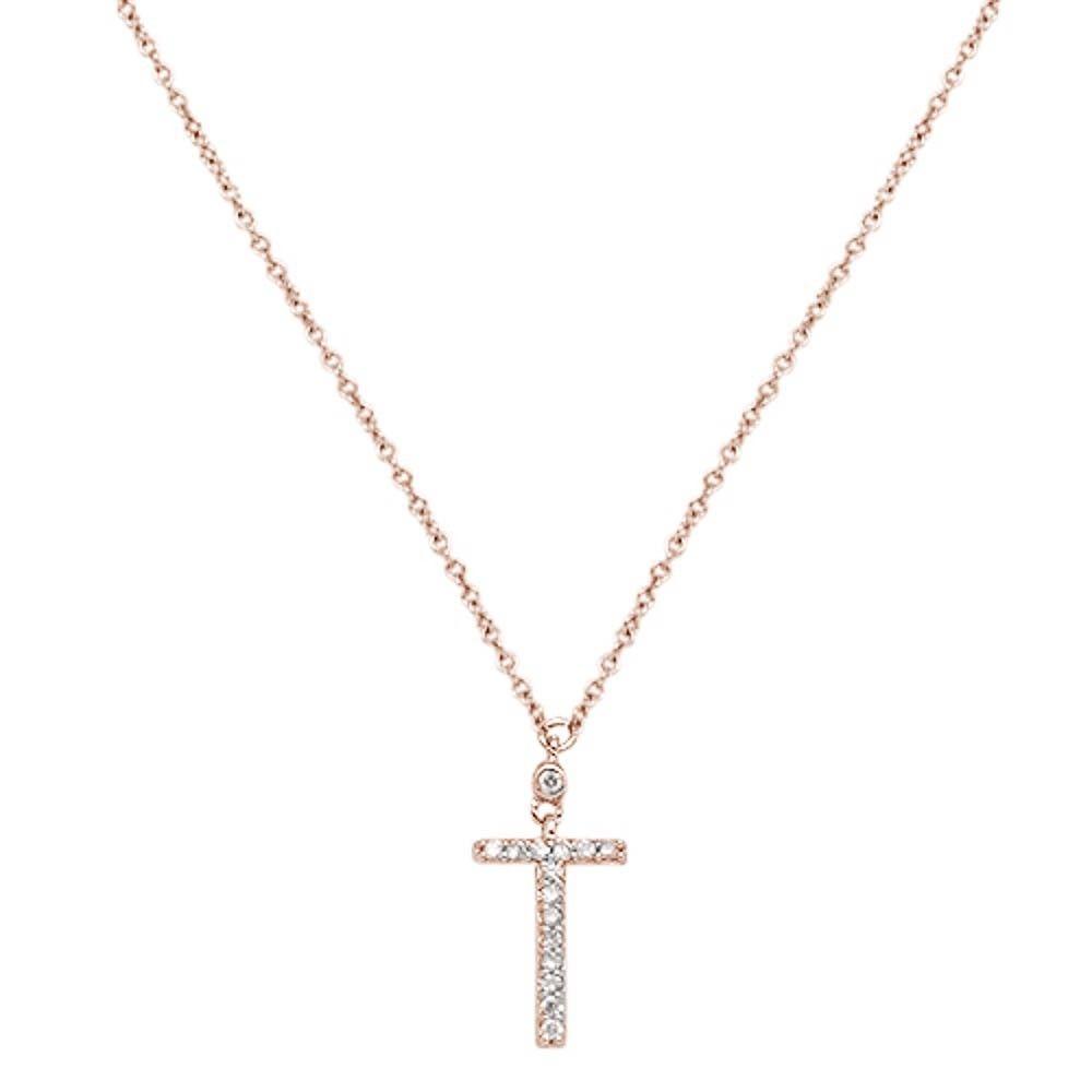 Muse Jewelry .07cts 14kt Rose Gold Round Diamond Cross Pendant Necklace 18" Long