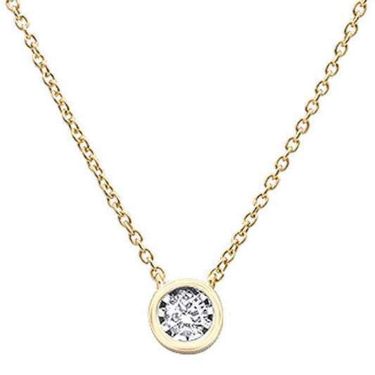 Muse Jewelry .10ct 14k Yellow Gold Diamond Solitaire Drop Bezel Pendant Necklace 18"